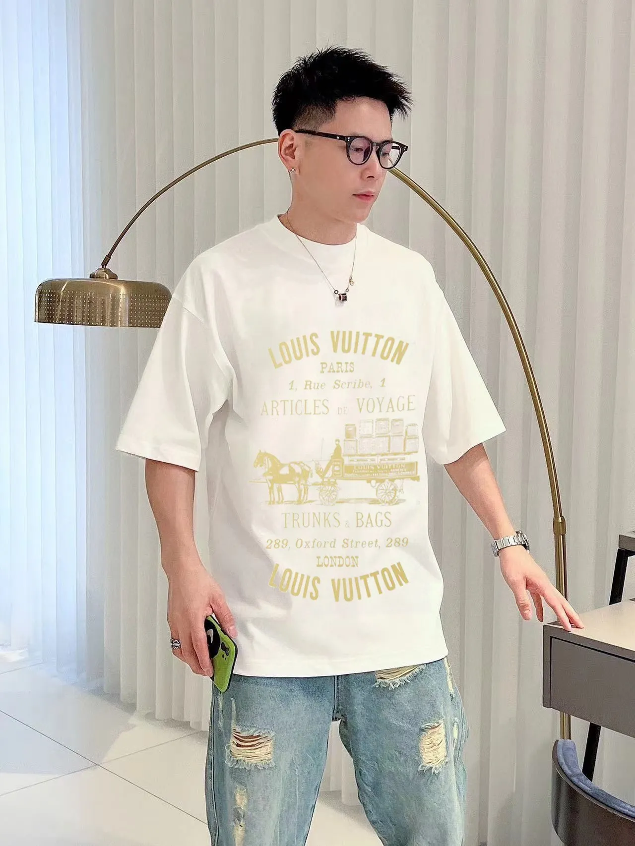 Louis Vuitton/Louis Vuitton carriage slogan printed short sleeves